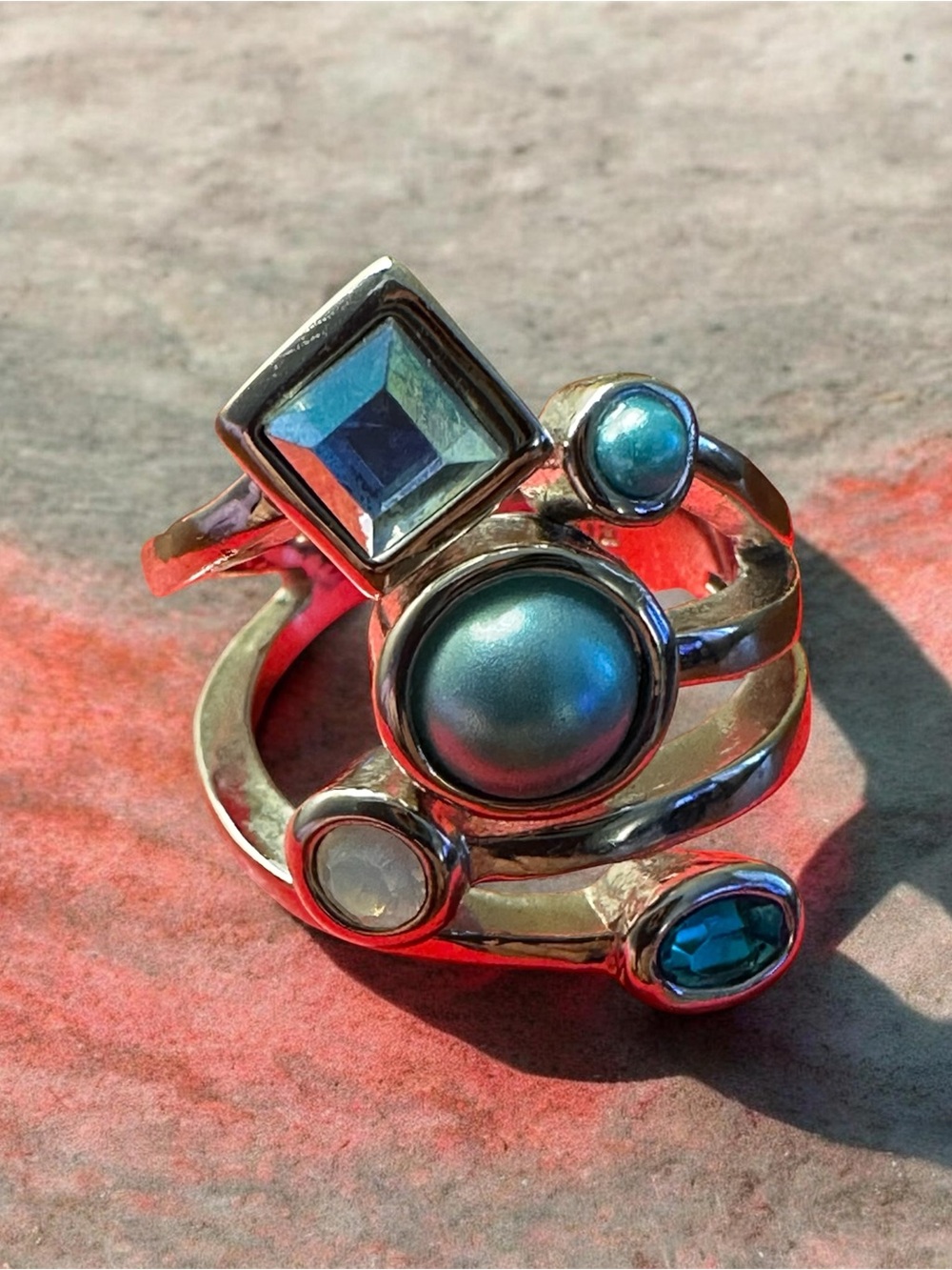 Lia Sophia Silver Multi-Blue Cabochon & Crystal Statement Ring - Picture 9 of 11
